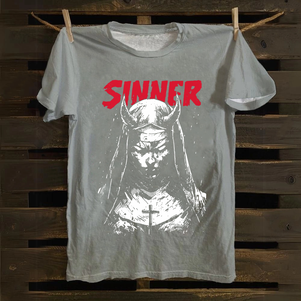 Unisex Vintage Sinner Nun Cotton T-Shirt