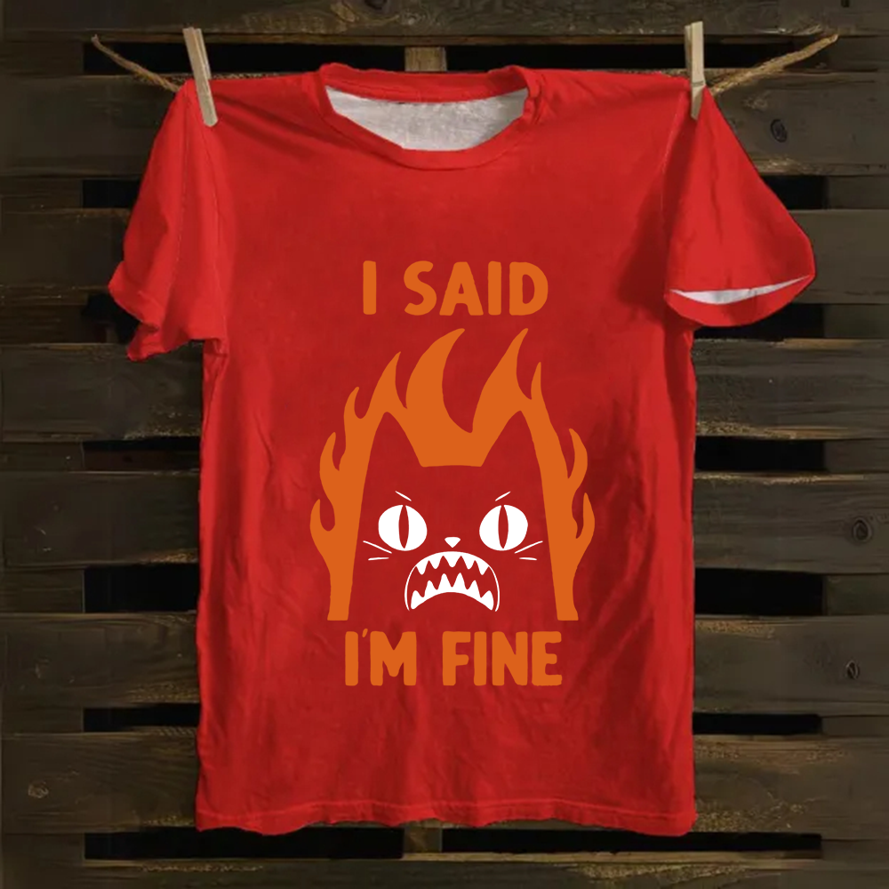 Unisex Vintage I am Fine Cat Cotton T-Shirt