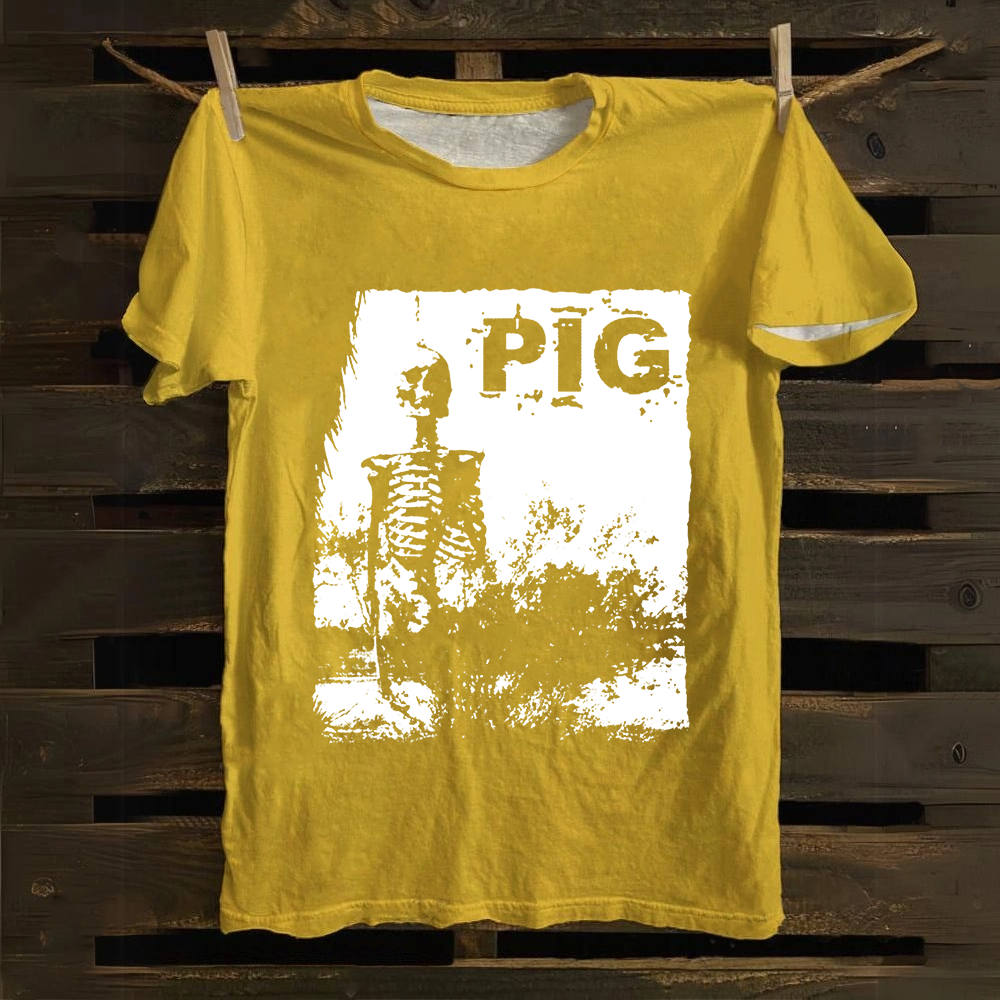 Unisex Vintage Pig Horror Movie Cotton T-Shirt