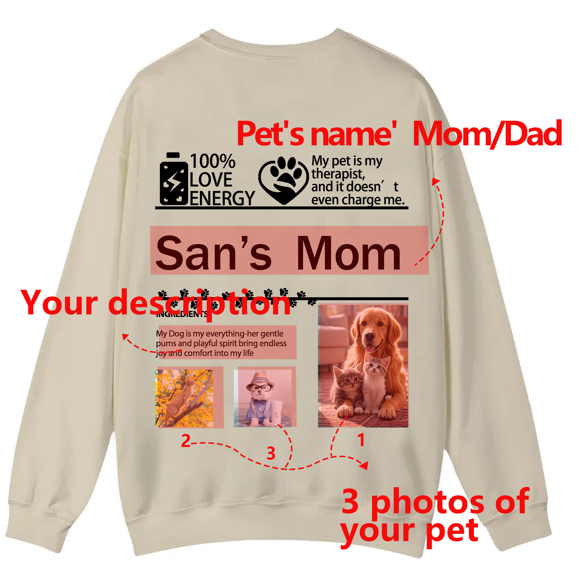Pet Photo Creative Customized Unisex Casual Crewneck Sweatshirt
