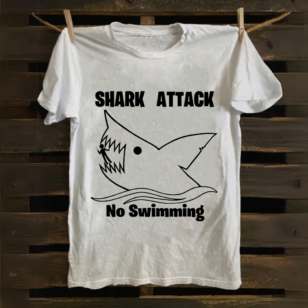 Unisex Vintage Shark Attack funny  Cotton T-Shirt