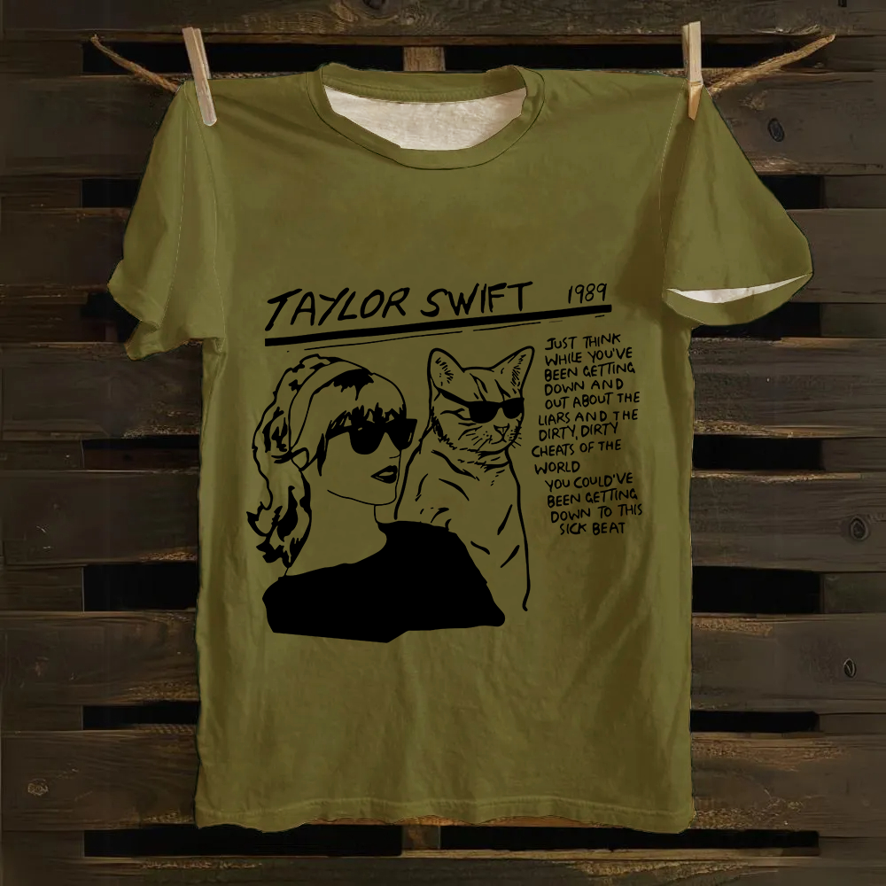 Unisex Casual Taylor Swift Singer Cat Printed cotton T-Shirt