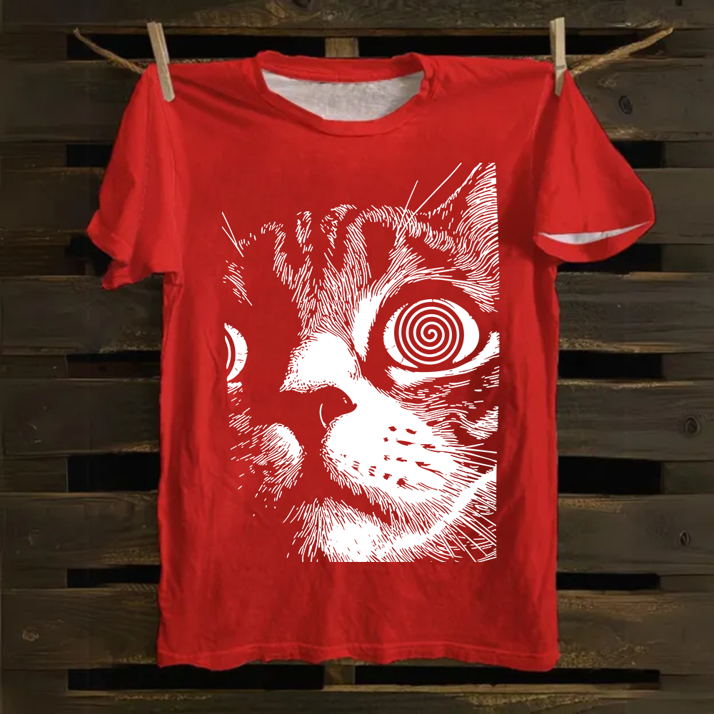 Psychedelic Cat Graphic Print Cotton T-Shirt