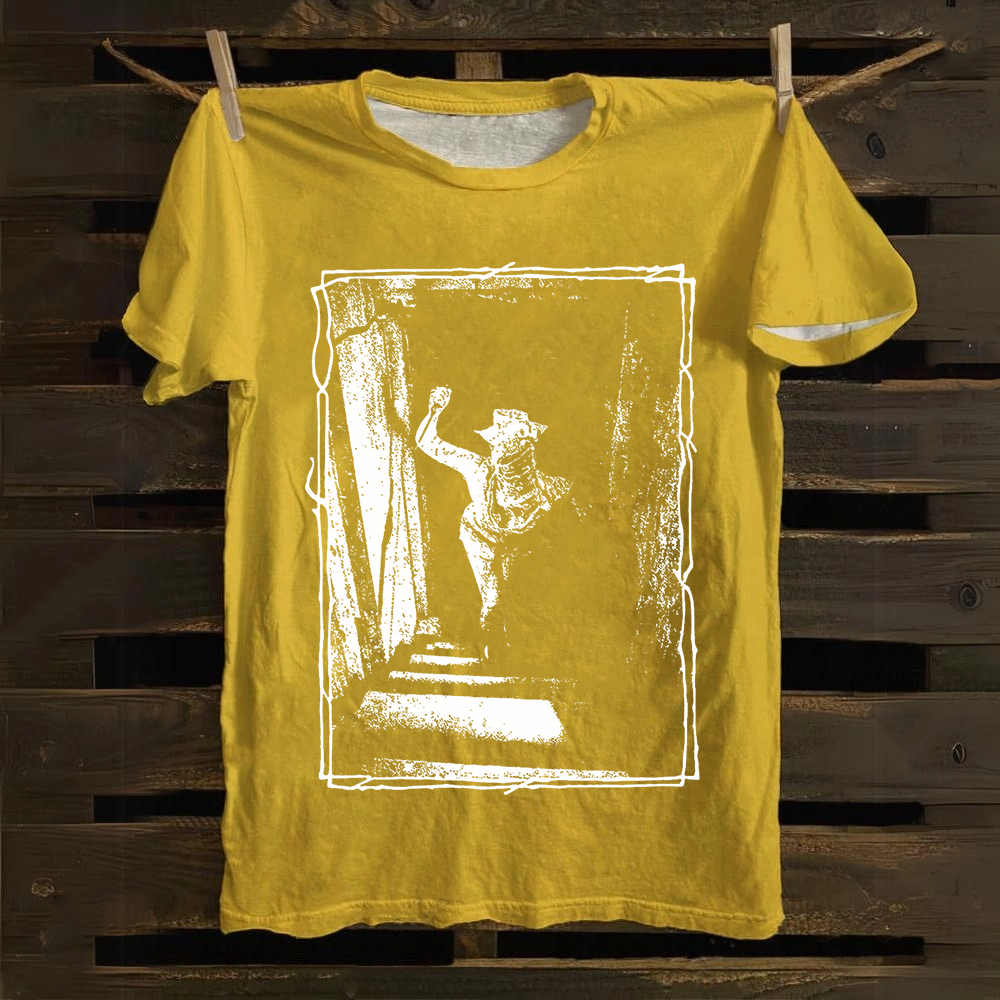 Unisex Vintage  Monster Cat Cotton T-Shirt