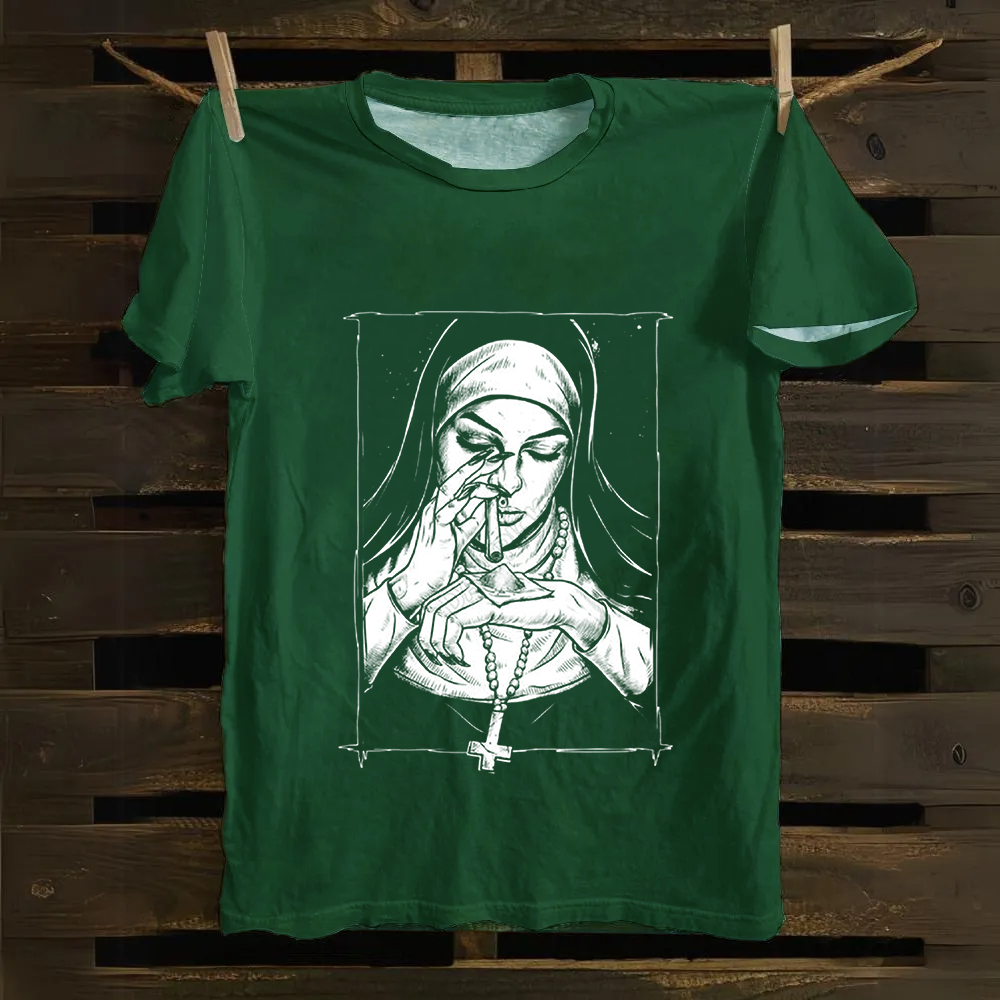 Unisex Vintage  Evil Nun art Cotton T-Shirt