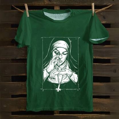 Unisex Vintage  Evil Nun art Cotton T-Shirt