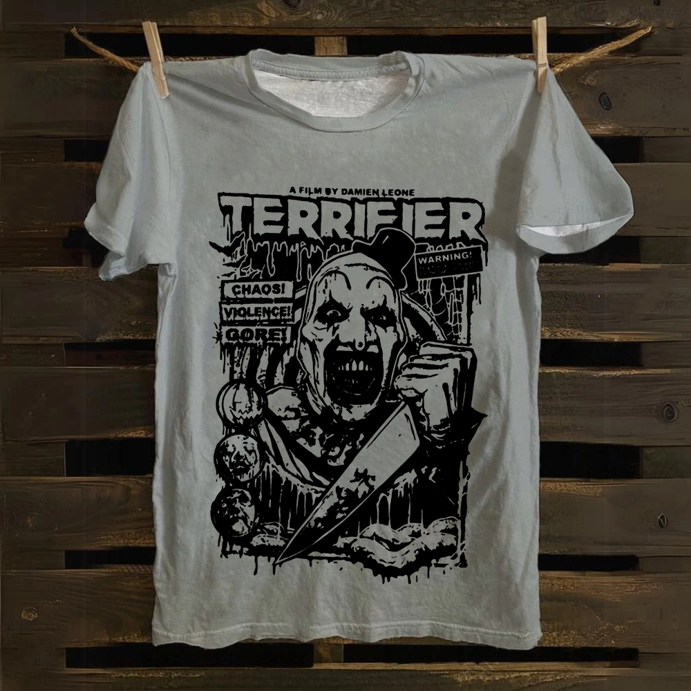 Unisex Vintage Terrifier Print Casual Cotton T-Shirt