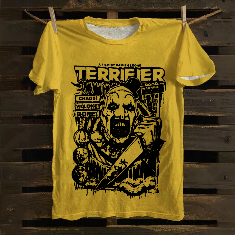 Unisex Vintage Terrifier Print Casual Cotton T-Shirt