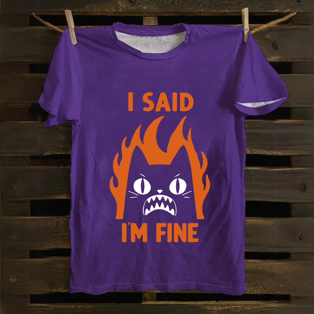 Unisex Vintage I am Fine Cat Cotton T-Shirt