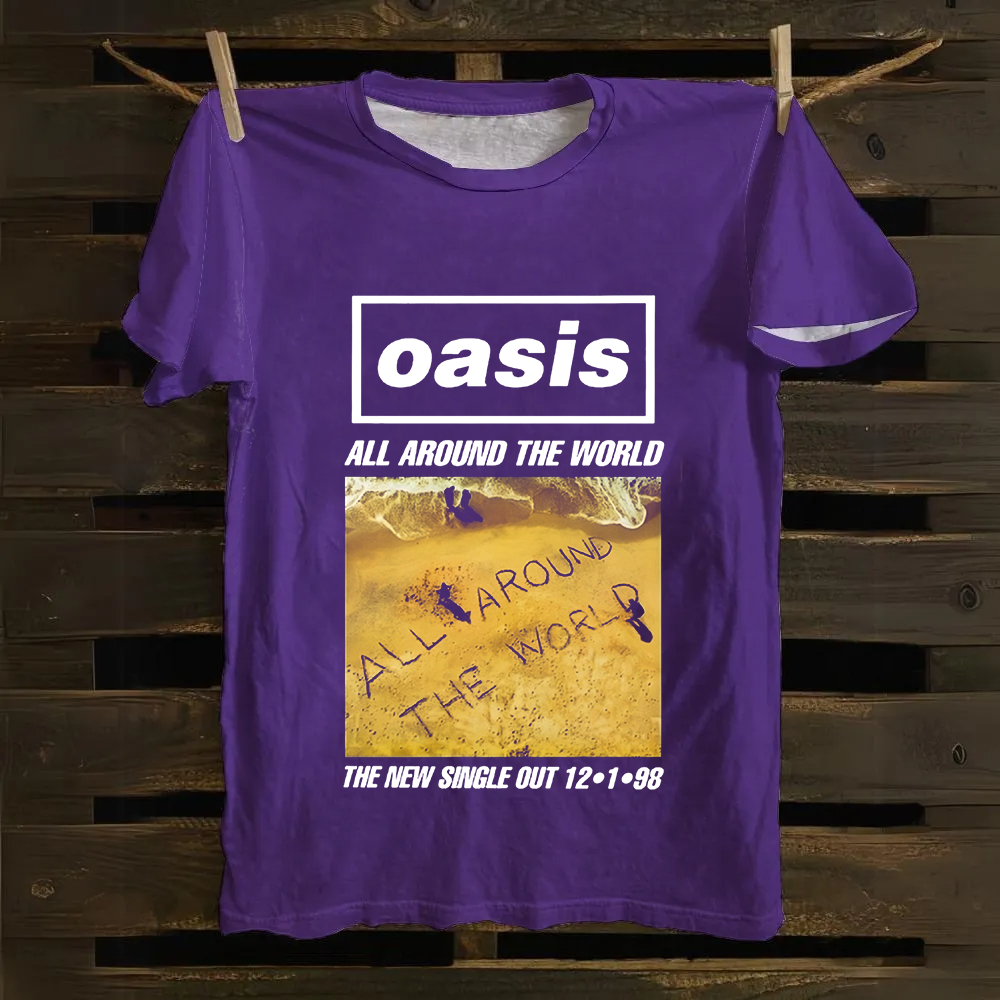 Unisex Vintage Oasis Band All Around the World  Cotton T-Shirt
