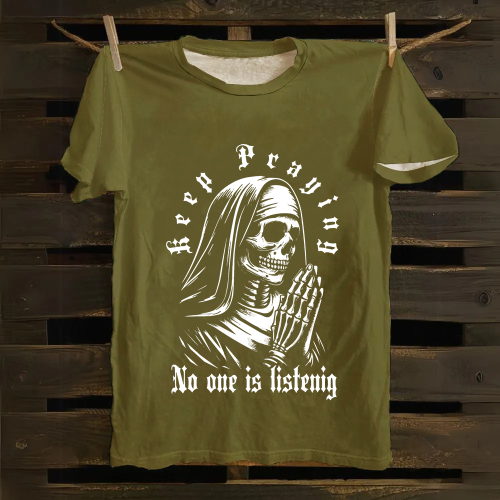 Unisex Vintage Satanic Skull Devil Nun Cotton T-Shirt