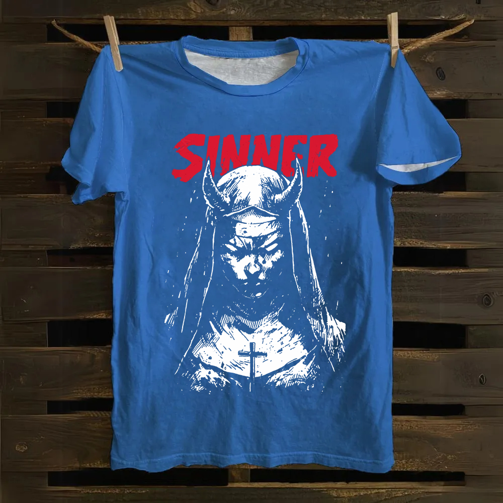 Unisex Vintage Sinner Nun Cotton T-Shirt