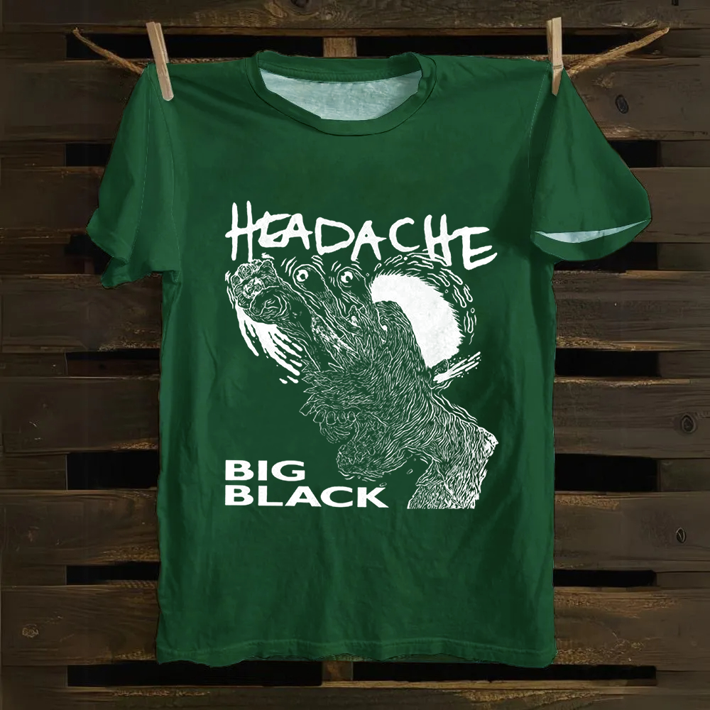 Unisex Vintage  Big Black Headache Song Music Cotton T-Shirt