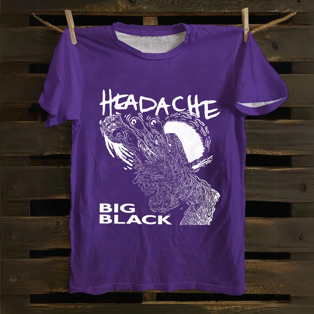 Unisex Vintage  Big Black Headache Song Music Cotton T-Shirt