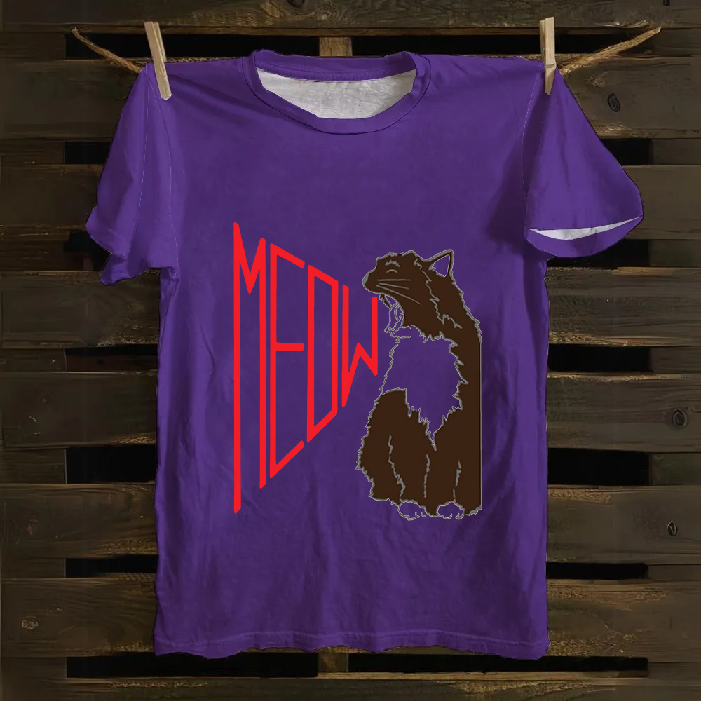 Meow Cat Print Casual  Cotton T-Shirt