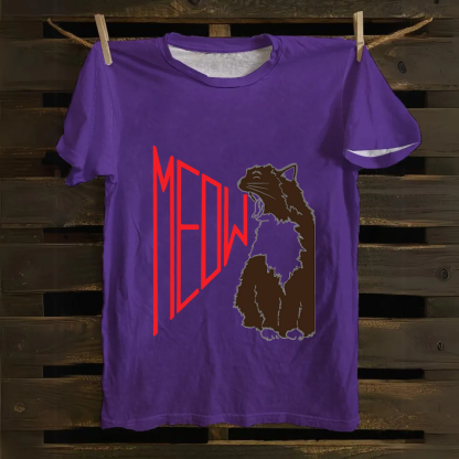 Meow Cat Print Casual  Cotton T-Shirt