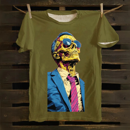 Unisex Fantasy Fashion Skull Art Illustration Printed Classic Cotton T-Shirt