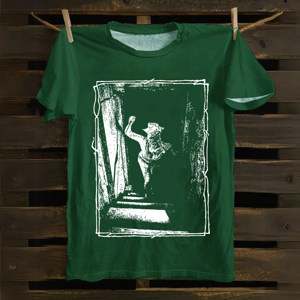 Unisex Vintage  Monster Cat Cotton T-Shirt
