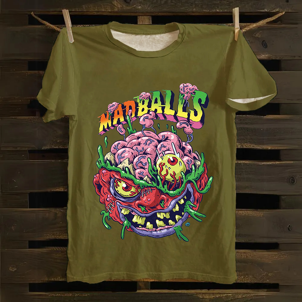 Unisex Blue Madballs Zombie Weird Print Casual Cotton T-Shirt