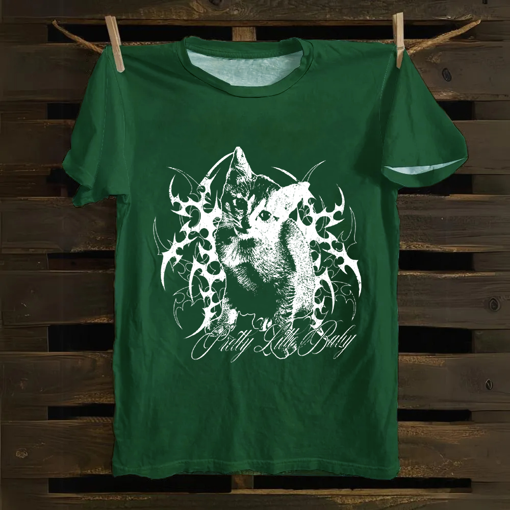 Unisex Vintage Pretty Little Cat Cotton T-Shirt