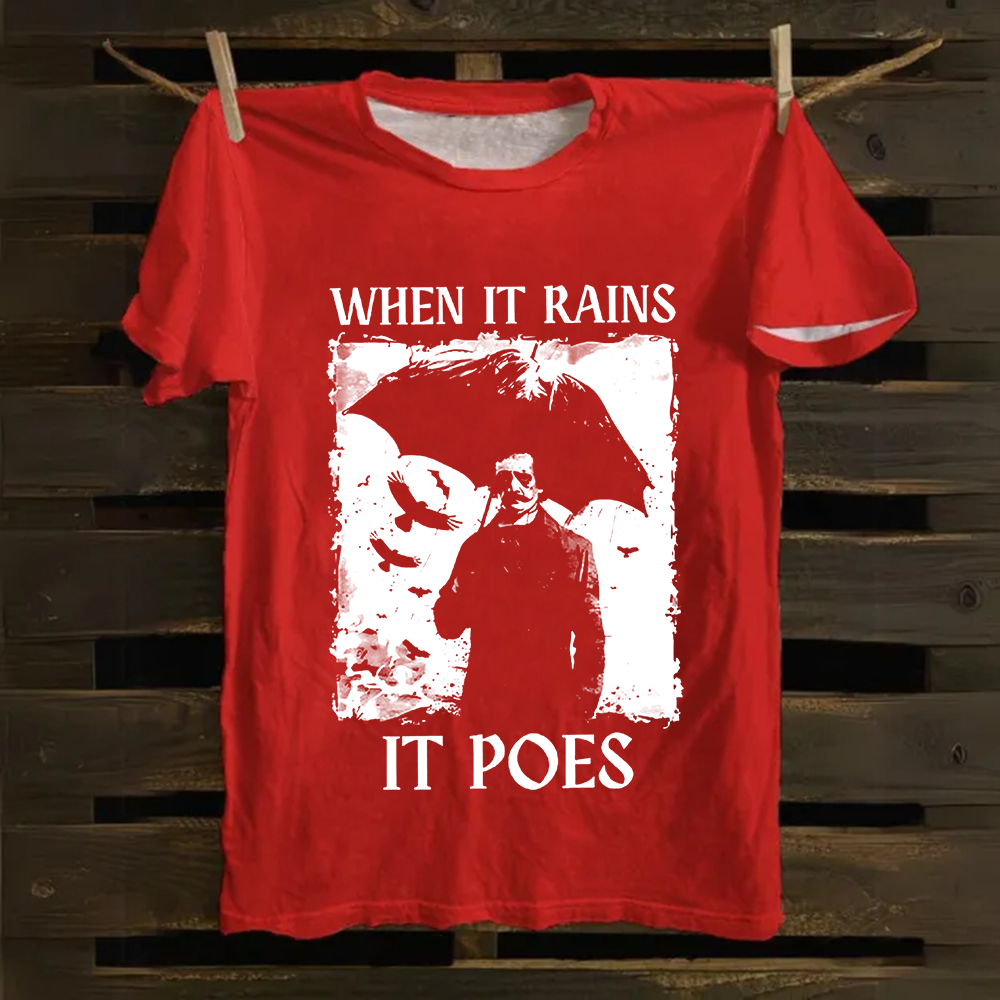 Unisex Vintage Edgar Allan Poe Musicians When It Rains It Pours Cotton T-Shirt