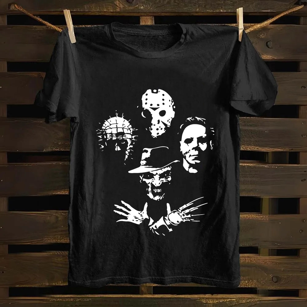 Horror Film Halloween Freddie Jason Hellraiser Grunge Rock Retro Black cotton T-Shirt