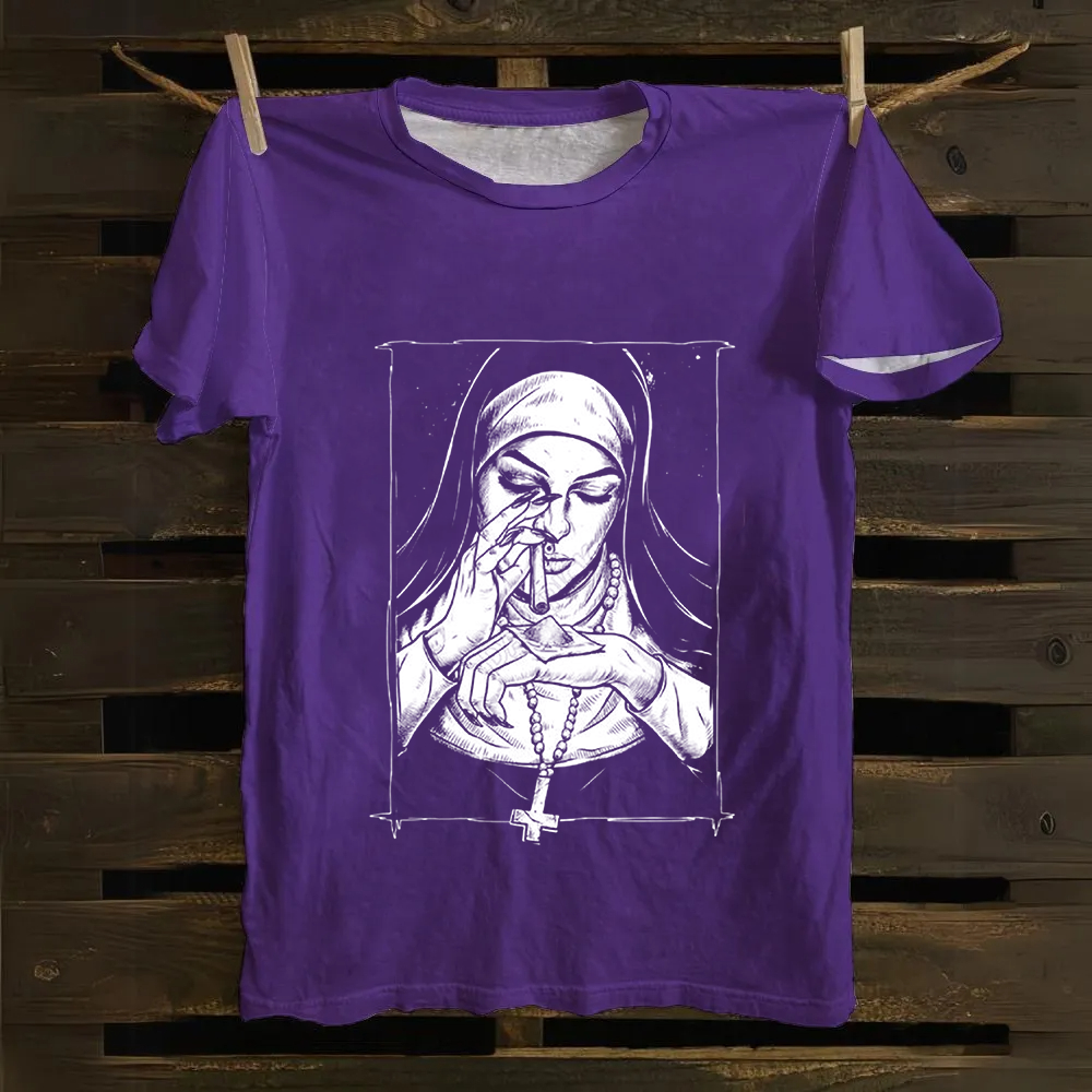 Unisex Vintage  Evil Nun art Cotton T-Shirt