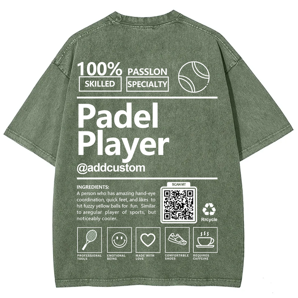Padel player Addcustom QR Code Unisex Fit Washed T-Shirt wearishow