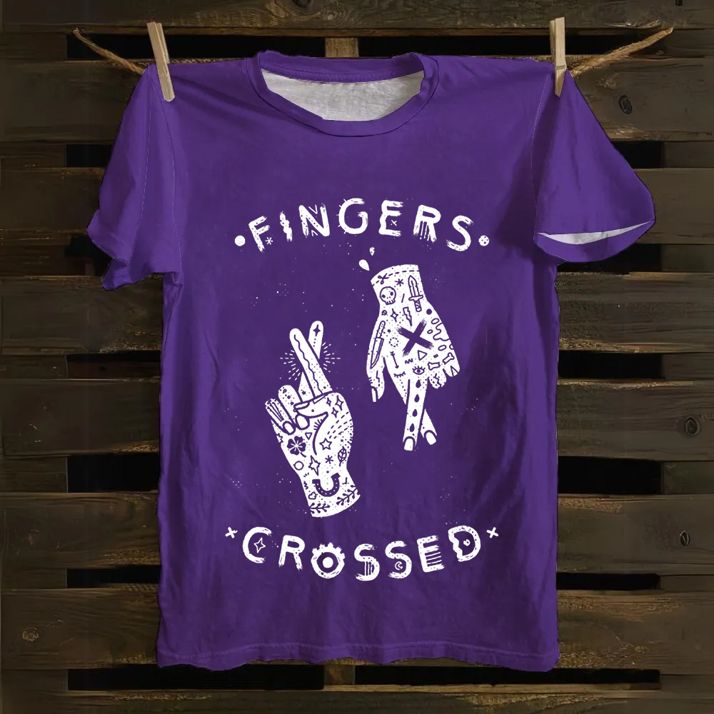 Unisex Vintage Fingers Crossed Music Cotton T-Shirt