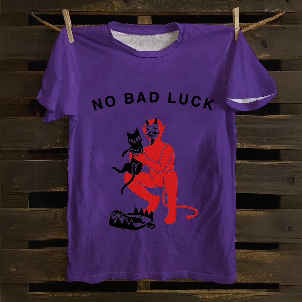 Unisex Cat No Bad Luck Print cotton T-Shirt