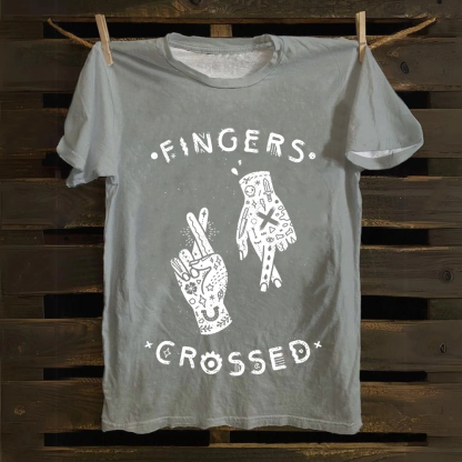 Unisex Vintage Fingers Crossed Music Cotton T-Shirt