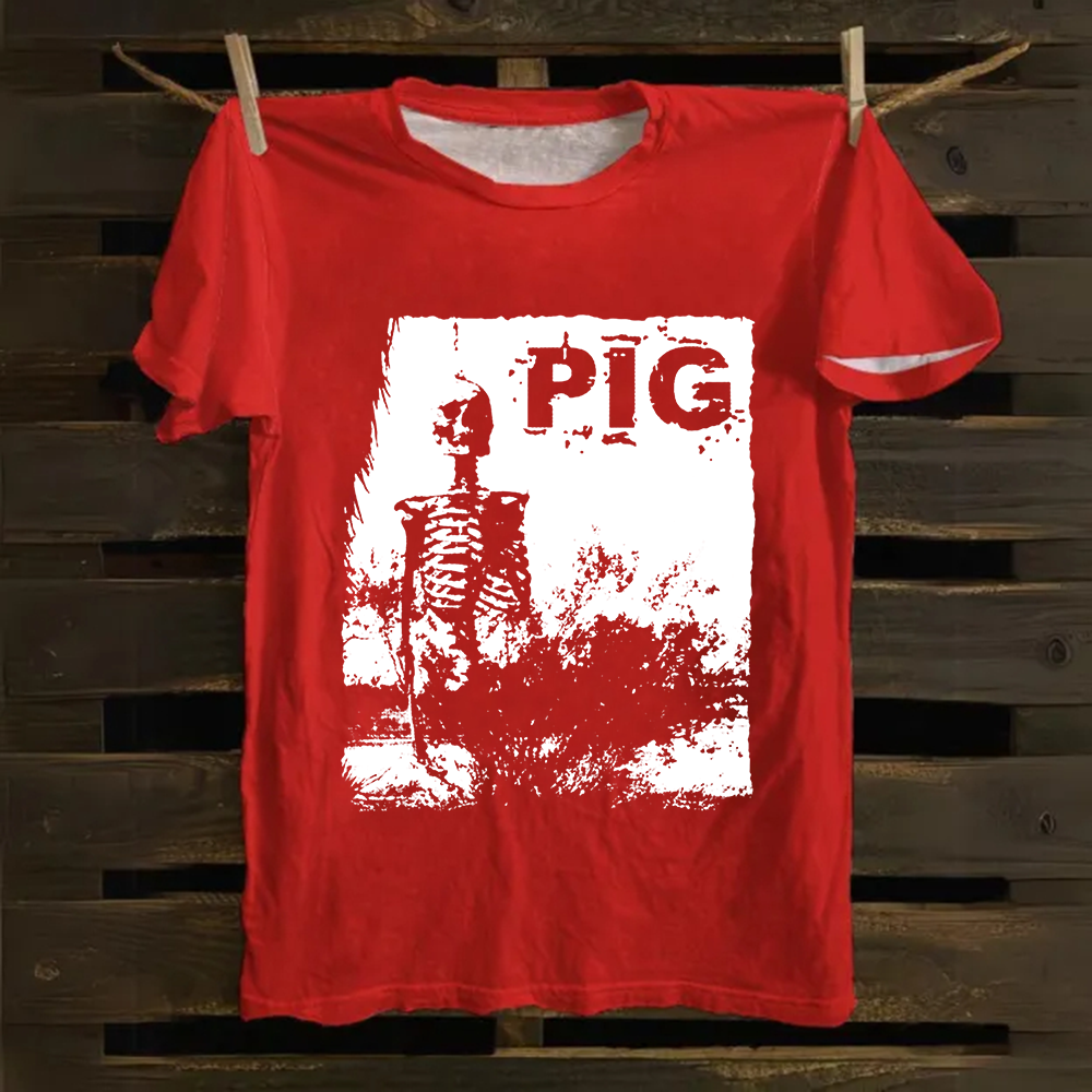 Unisex Vintage Pig Horror Movie Cotton T-Shirt