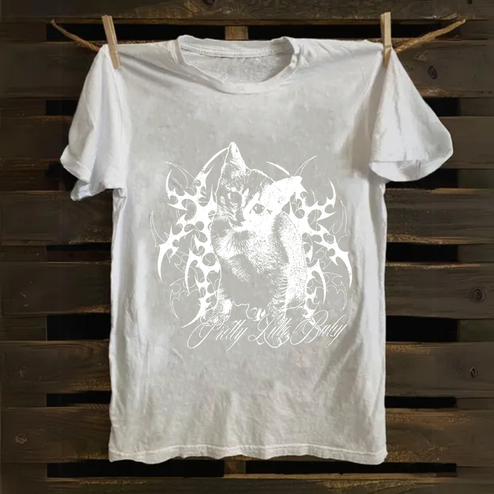 Unisex Vintage Pretty Little Cat Cotton T-Shirt