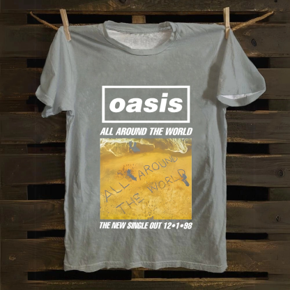 Unisex Vintage Oasis Band All Around the World  Cotton T-Shirt