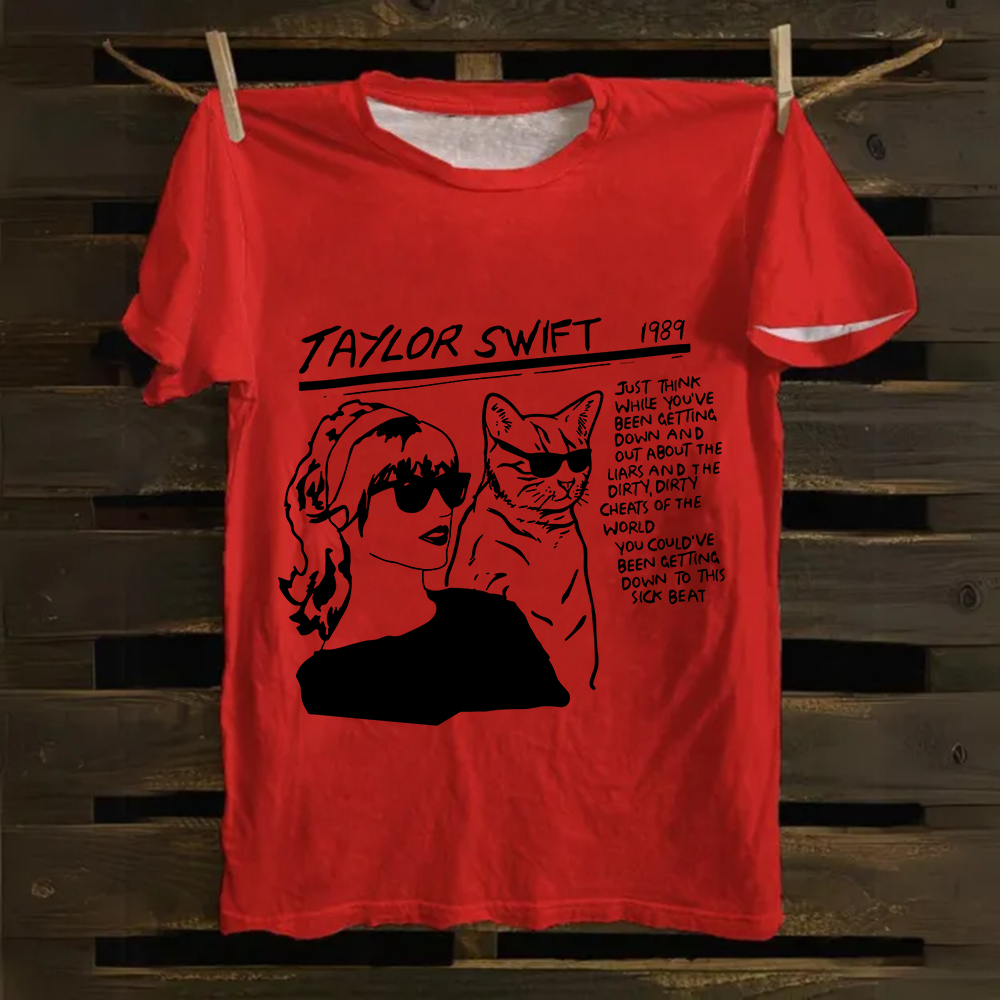 Unisex Casual Taylor Swift Singer Cat Printed cotton T-Shirt
