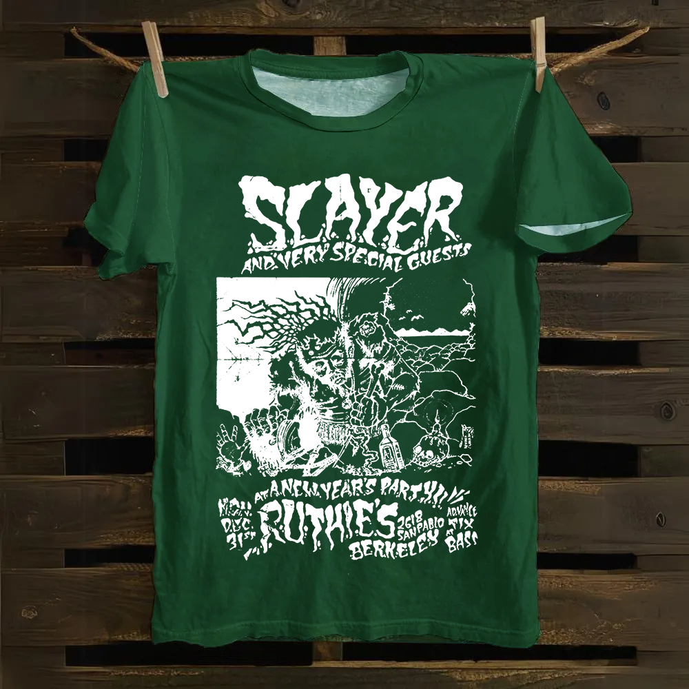 Unisex Retro Slayer Poster Printed cotton T-Shirt