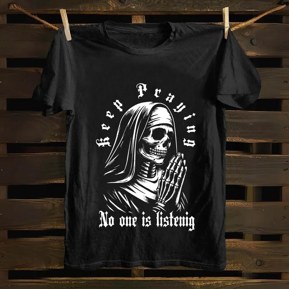Unisex Vintage Satanic Skull Devil Nun Cotton T-Shirt