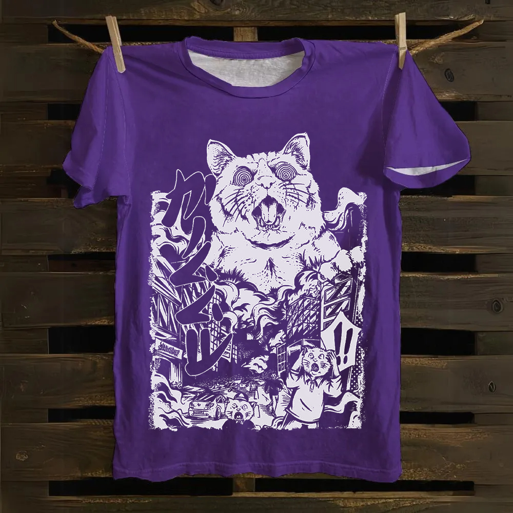 Unisex Vintage  Monster Cat Cotton T-Shirt