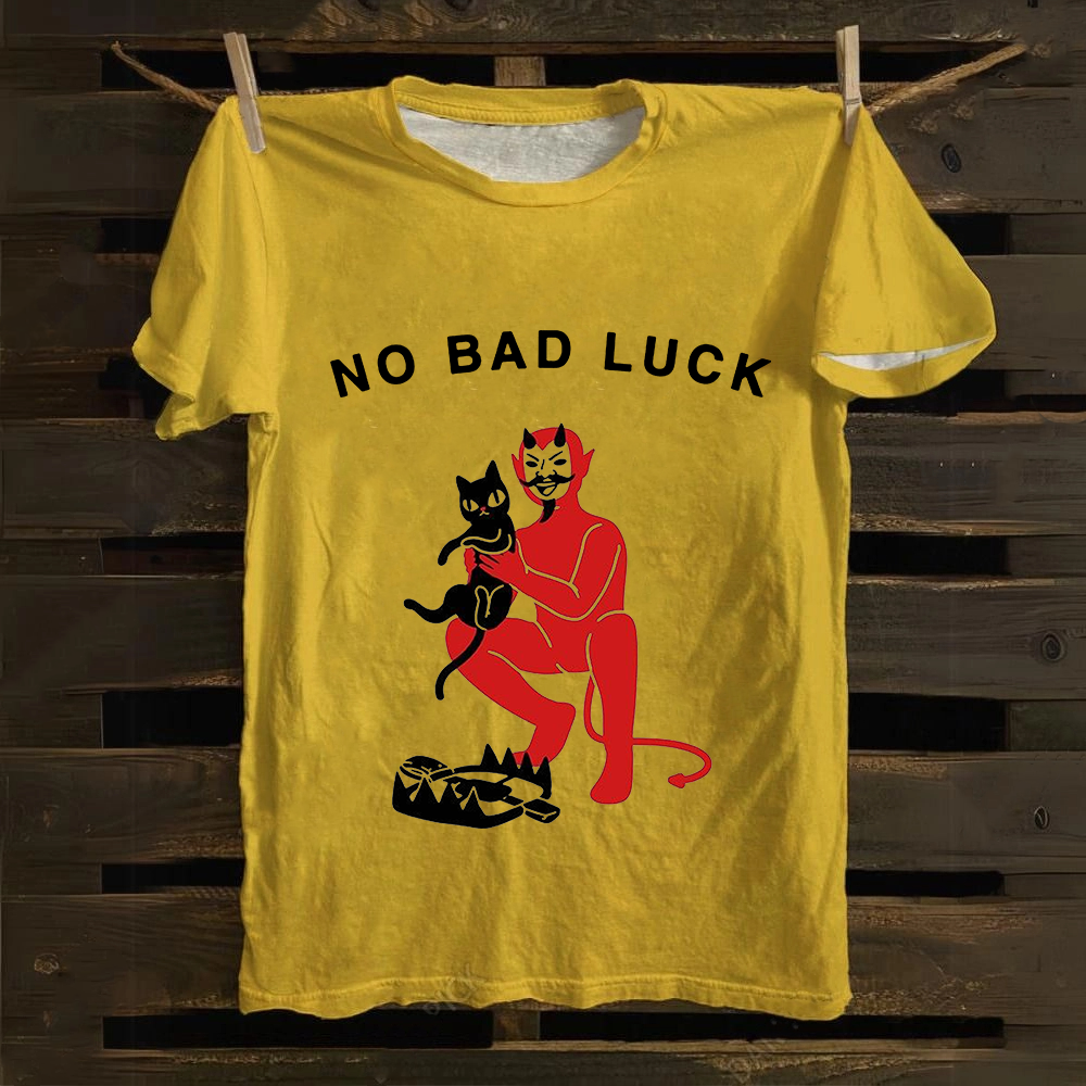 Unisex Cat No Bad Luck Print cotton T-Shirt