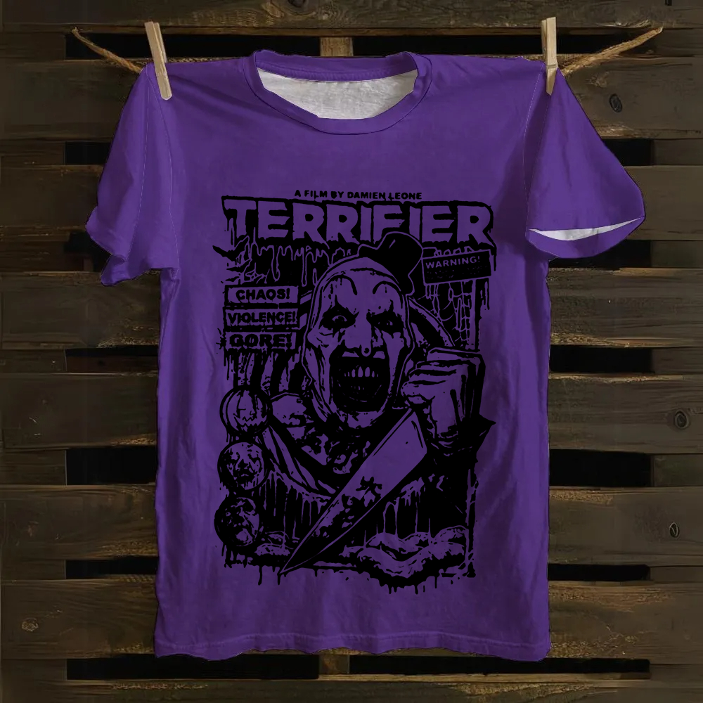 Unisex Vintage Terrifier Print Casual Cotton T-Shirt