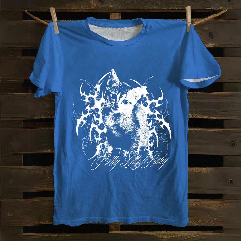Unisex Vintage Pretty Little Cat Cotton T-Shirt
