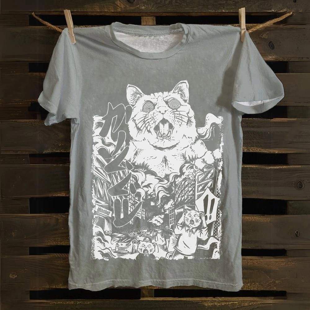 Unisex Vintage  Monster Cat Cotton T-Shirt
