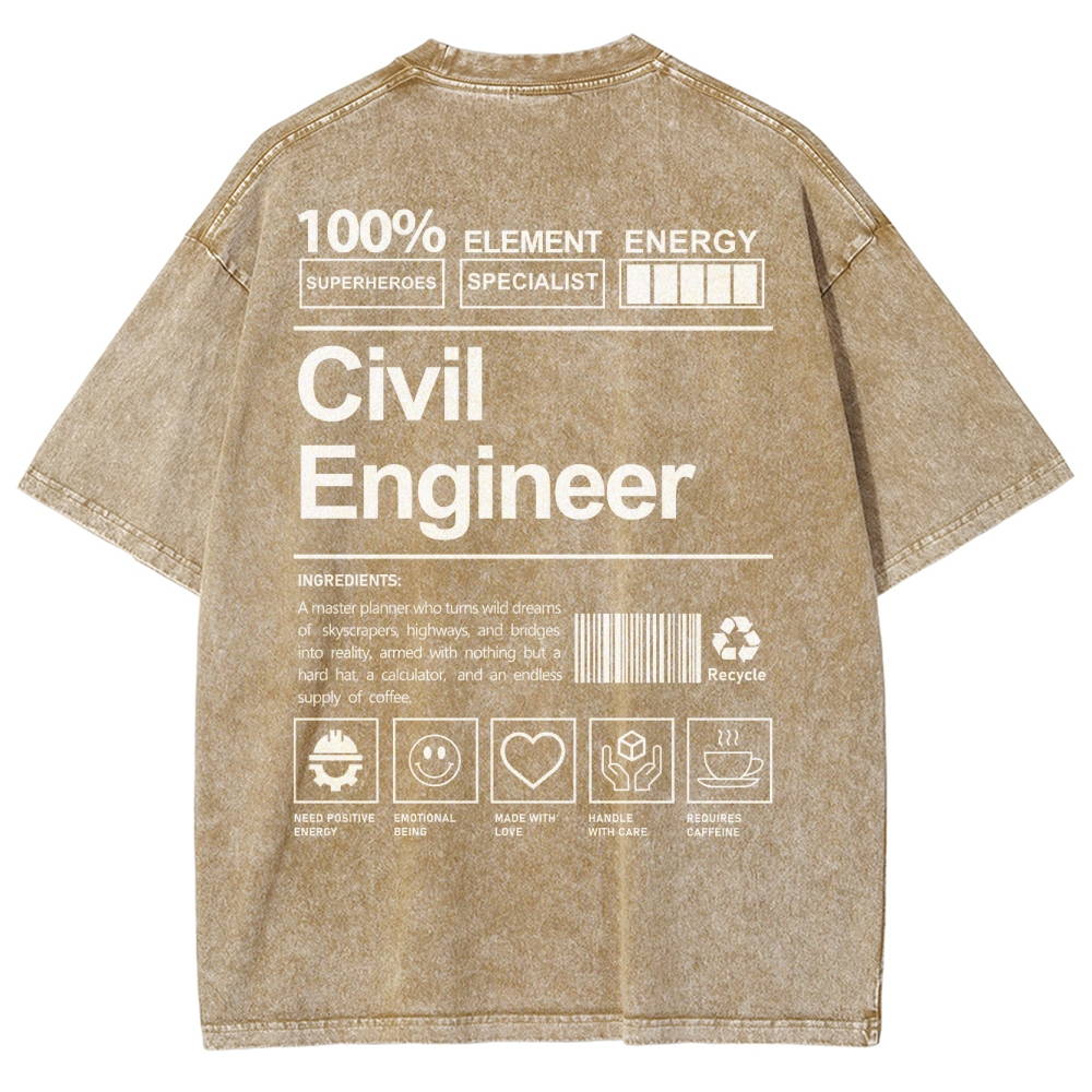 Civil Engineer Unisex Fit Washed T-Shirt