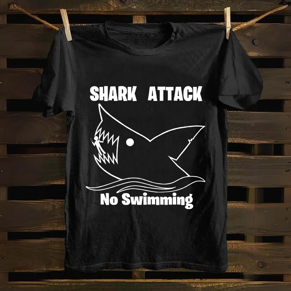 Unisex Vintage Shark Attack funny  Cotton T-Shirt