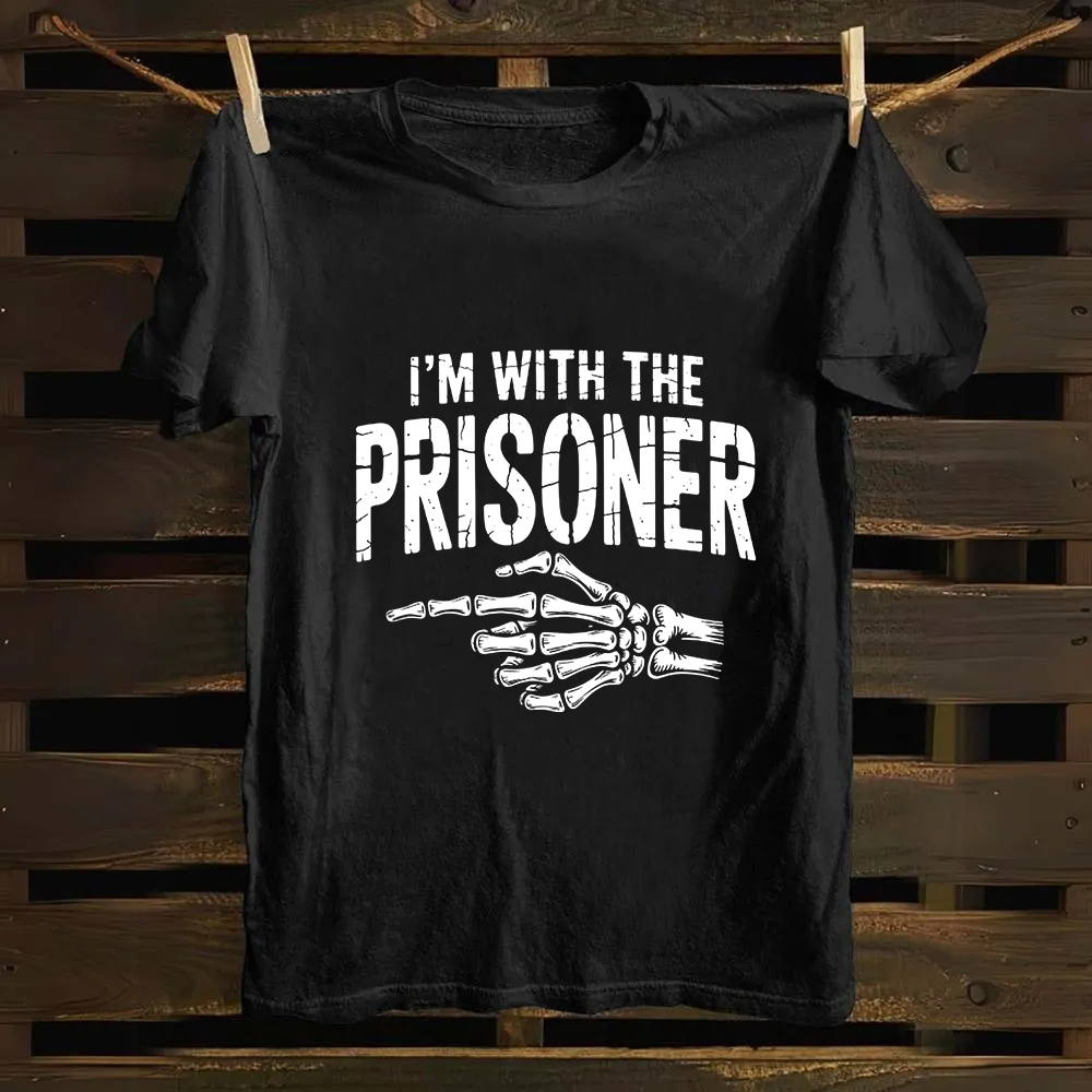 Unisex Vintage I'M With Prisoner Matching Couple Easy Halloween Cotton T-Shirt