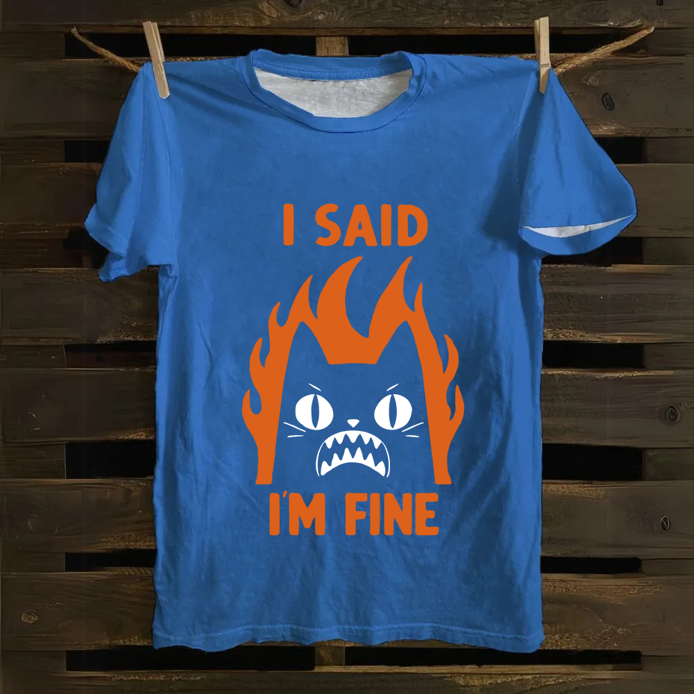 Unisex Vintage I am Fine Cat Cotton T-Shirt
