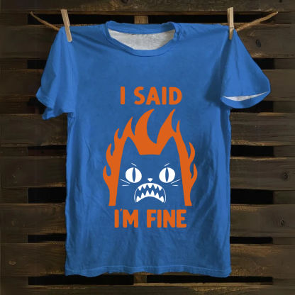 Unisex Vintage I am Fine Cat Cotton T-Shirt