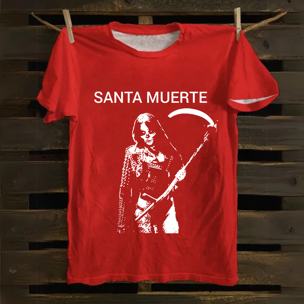 Unisex Vintage Santa Muerte Art Illustration Cotton T-Shirt