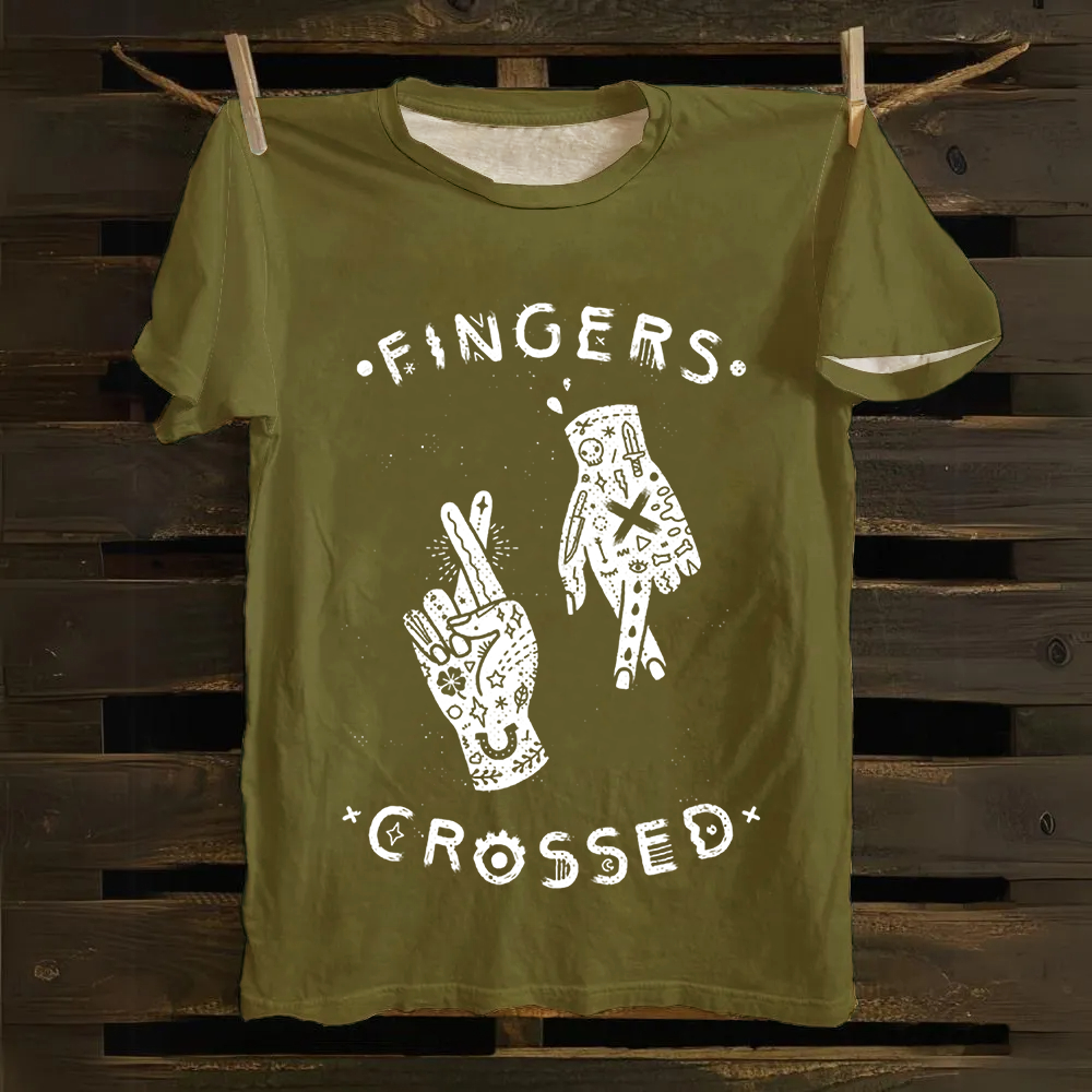 Unisex Vintage Fingers Crossed Music Cotton T-Shirt