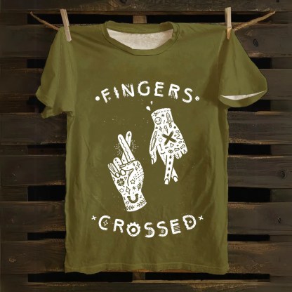 Unisex Vintage Fingers Crossed Music Cotton T-Shirt